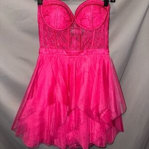 Forever 21 Vibrant Pink Lace Mini Dress